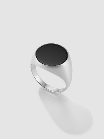 Печатка на мизинец с черным агатом