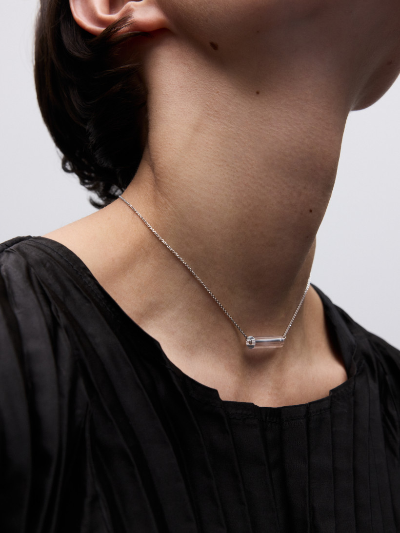 Подвеска стеклярус с горным хрусталем из белого золота