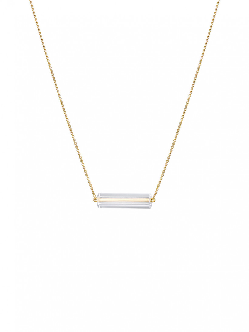 Подвеска стеклярус с горным хрусталем из лимонного золота