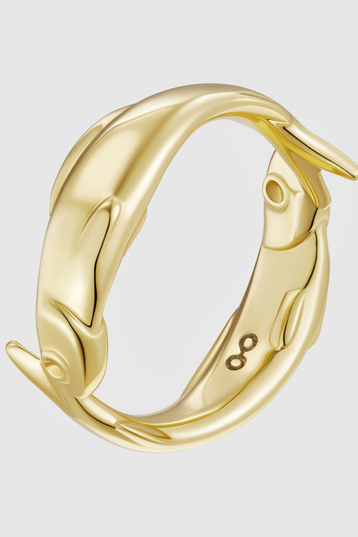 Кольцо две рыбки из лимонного золота