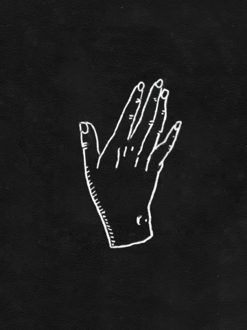 Ладонь, развернутая к свету электрической лампы (контурная)